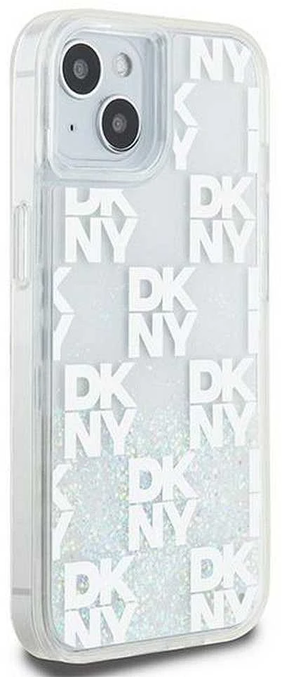 DKNY DKHCP15SLCPEPT Apple iPhone 15 14 13 6.1″ baltos spalvos kietas dėklas Liquid Glitter Multilogo