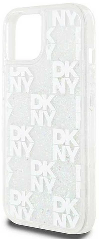 DKNY DKHCP15SLCPEPT Apple iPhone 15 14 13 6.1″ baltos spalvos kietas dėklas Liquid Glitter Multilogo
