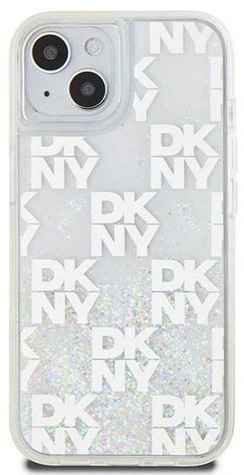 DKNY DKHCP15SLCPEPT Apple iPhone 15 14 13 6.1″ baltos spalvos kietas dėklas Liquid Glitter Multilogo