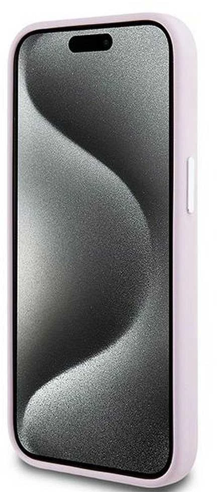 DKNY DKHMP15SSMCHLP Apple iPhone 15 14 13 6.1″ rožinės spalvos kietas dėklas Liquid Silicone Small Metal Logo MagSafe