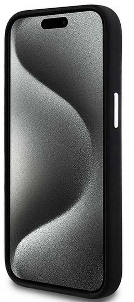 DKNY DKHMP15SSMCHLK Apple iPhone 15 14 13 6.1″ juodos spalvos kietas dėklas Liquid Silicone Small Metal Logo MagSafe