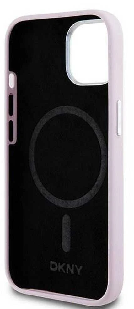 DKNY DKHMP15SSMCHLP Apple iPhone 15 14 13 6.1″ rožinės spalvos kietas dėklas Liquid Silicone Small Metal Logo MagSafe