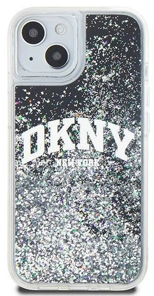 DKNY DKHCP15MLBNAEK Apple iPhone 15 Plus 14 Plus 6.7″ juodos spalvos kietas dėklas Liquid Glitter Big Logo