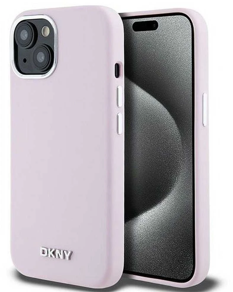 DKNY DKHMP15MSMCHLP Apple iPhone 15 Plus 14 Plus 6.7″ rožinės spalvos kietas dėklas Liquid Silicone Small Metal Logo Mag