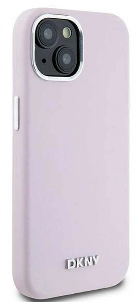 DKNY DKHMP15MSMCHLP Apple iPhone 15 Plus 14 Plus 6.7″ rožinės spalvos kietas dėklas Liquid Silicone Small Metal Logo Mag