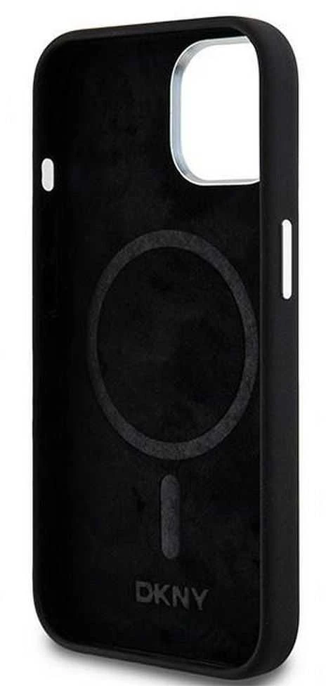 DKNY DKHMP15MSMCHLK Apple iPhone 15 Plus 14 Plus 6.7″ juodos spalvos kietas dėklas Liquid Silicone Small Metal Logo Ma