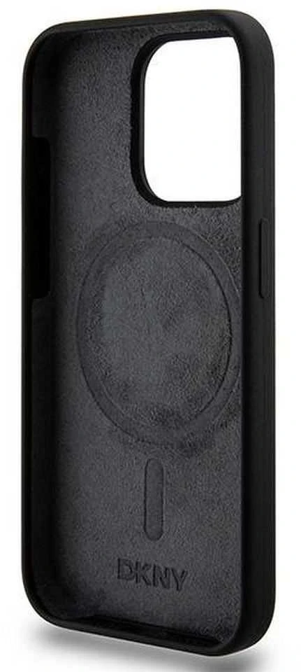 Apple iPhone 14 Plus / 15 Plus DKNY dėklas Liquid Silicone Baltas Printed Logo MagSafe (DKHMP15MSNYACH) juodos spalvos