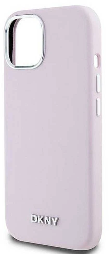 DKNY DKHMP15MSMCHLP Apple iPhone 15 Plus 14 Plus 6.7″ rožinės spalvos kietas dėklas Liquid Silicone Small Metal Logo Mag