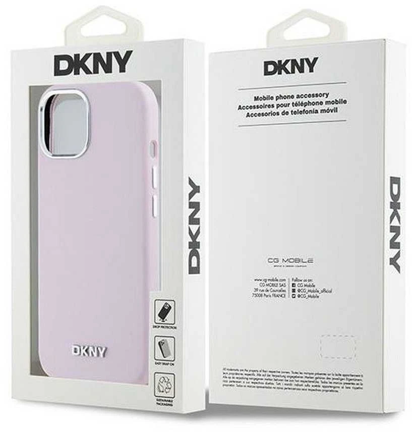 DKNY DKHMP15MSMCHLP Apple iPhone 15 Plus 14 Plus 6.7″ rožinės spalvos kietas dėklas Liquid Silicone Small Metal Logo Mag