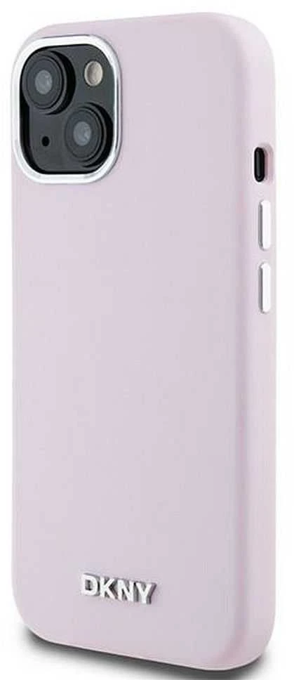 DKNY DKHMP15MSMCHLP Apple iPhone 15 Plus 14 Plus 6.7″ rožinės spalvos kietas dėklas Liquid Silicone Small Metal Logo Mag