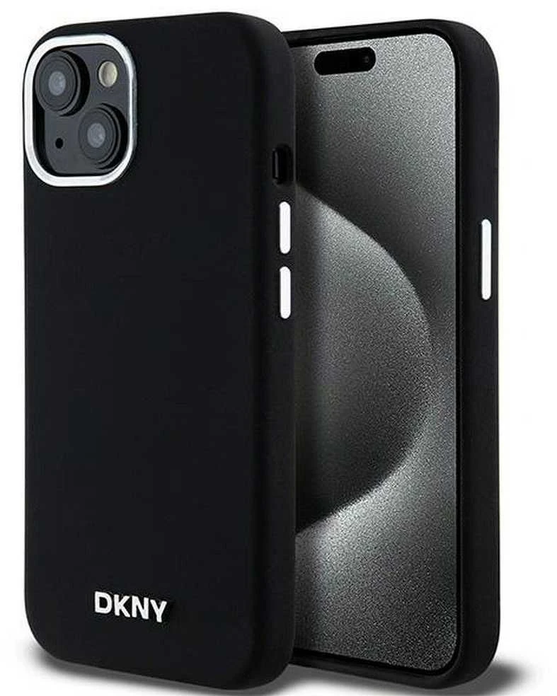DKNY DKHMP15MSMCHLK Apple iPhone 15 Plus 14 Plus 6.7″ juodos spalvos kietas dėklas Liquid Silicone Small Metal Logo Ma