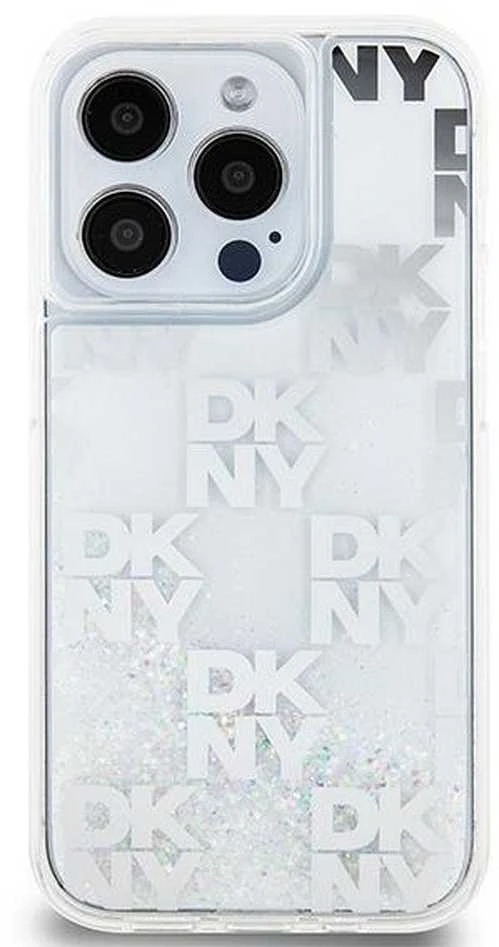 Apple iPhone 15 Pro DKNY dėklas Liquid Glitter Multilogo (DKHCP15LLCPEPT) baltos spalvos