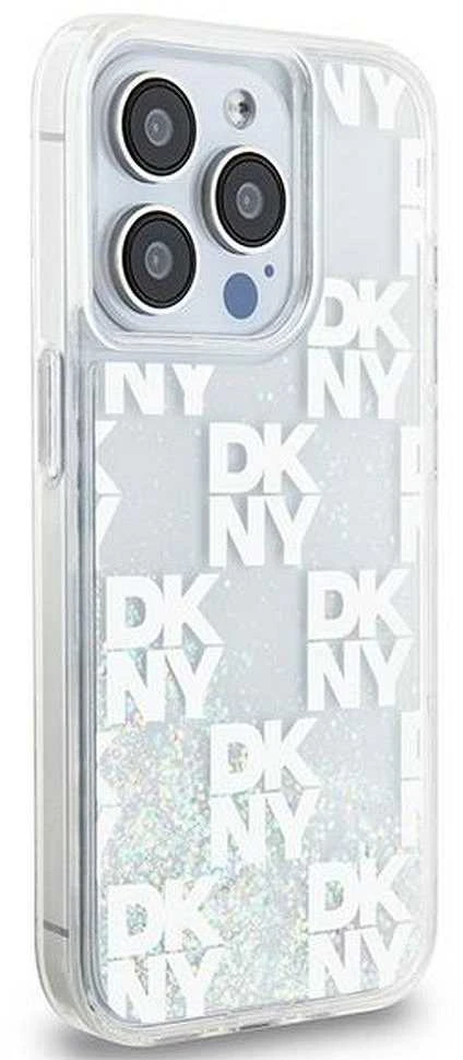 Apple iPhone 15 Pro DKNY dėklas Liquid Glitter Multilogo (DKHCP15LLCPEPT) baltos spalvos