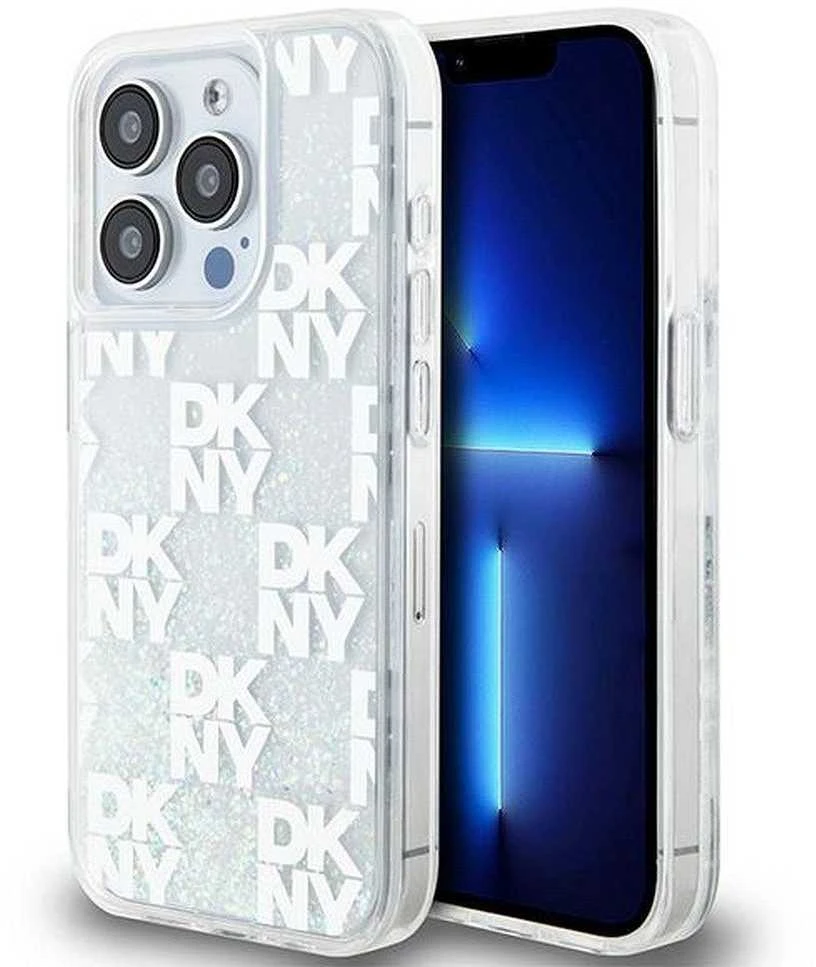 Apple iPhone 15 Pro DKNY dėklas Liquid Glitter Multilogo (DKHCP15LLCPEPT) baltos spalvos