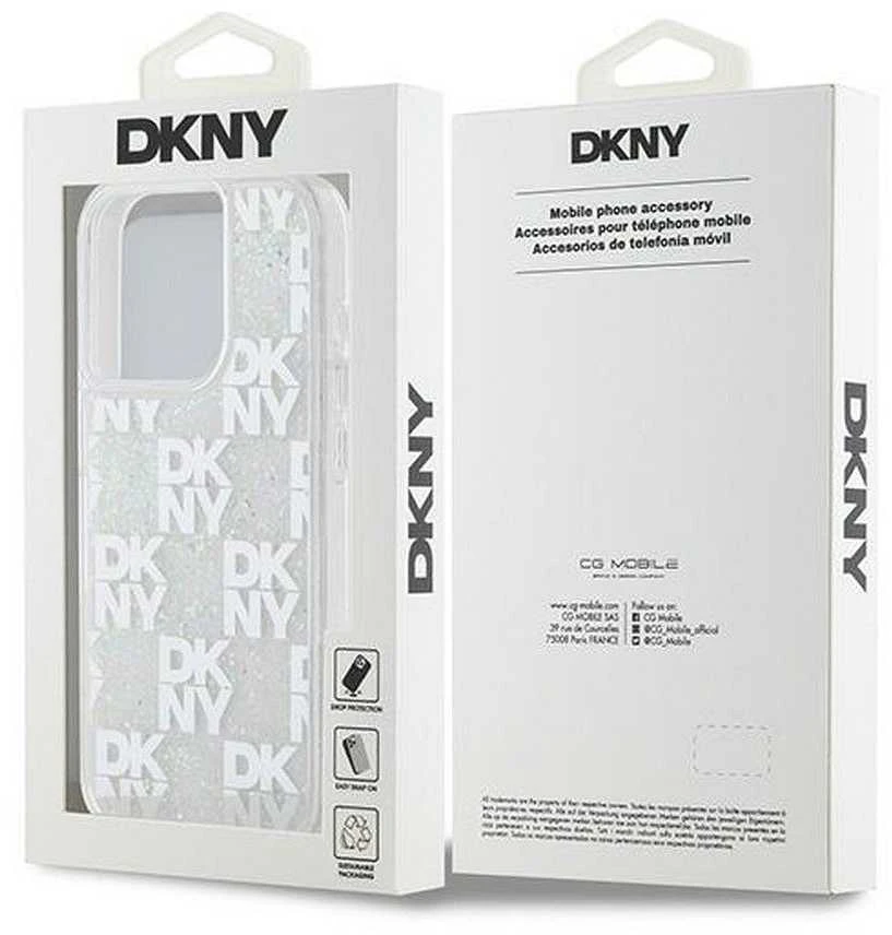 Apple iPhone 15 Pro DKNY dėklas Liquid Glitter Multilogo (DKHCP15LLCPEPT) baltos spalvos