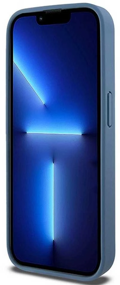 DKNY DKHMP15LPSHRPSB Apple iPhone 15 Pro 6.1 inch mėlynas kietas dėklas Leather Monogram Pattern Metal Logo MagSaf