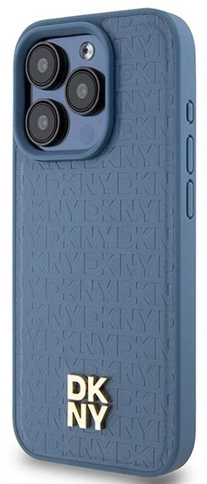 DKNY DKHMP15LPSHRPSB Apple iPhone 15 Pro 6.1 inch mėlynas kietas dėklas Leather Monogram Pattern Metal Logo MagSaf