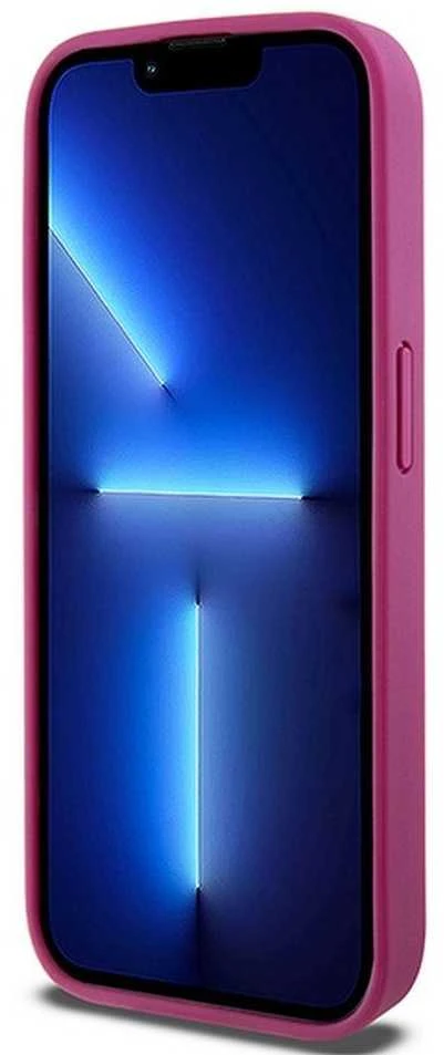 DKNY DKHMP15LPSHRPSP Apple iPhone 15 Pro 6.1 inch rožinės spalvos kietas dėklas Leather Monogram Pattern Metal Logo MagSaf