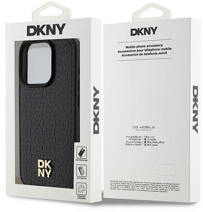 Apple iPhone 15 Pro DKNY odinis dėklas Pattern Monogram Metal Logo MagSafe (DKHMP15LPSHRPSK) juodos spalvos