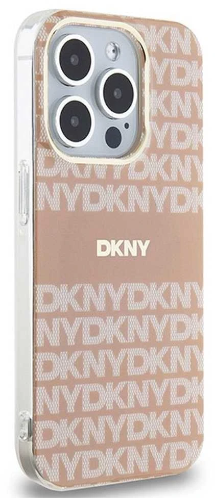 DKNY DKHMP15LHRHSEP Apple iPhone 15 Pro 6.1″ inch rožinės spalvos kietas dėklas IML Mono & Stripe MagSafe