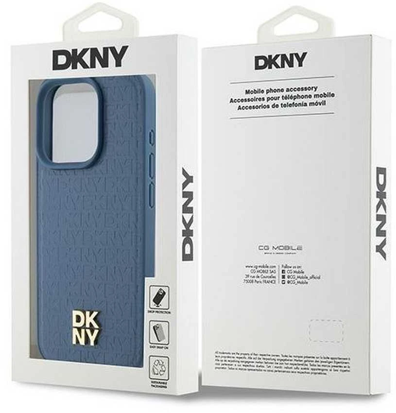DKNY DKHMP15LPSHRPSB Apple iPhone 15 Pro 6.1 inch mėlynas kietas dėklas Leather Monogram Pattern Metal Logo MagSaf