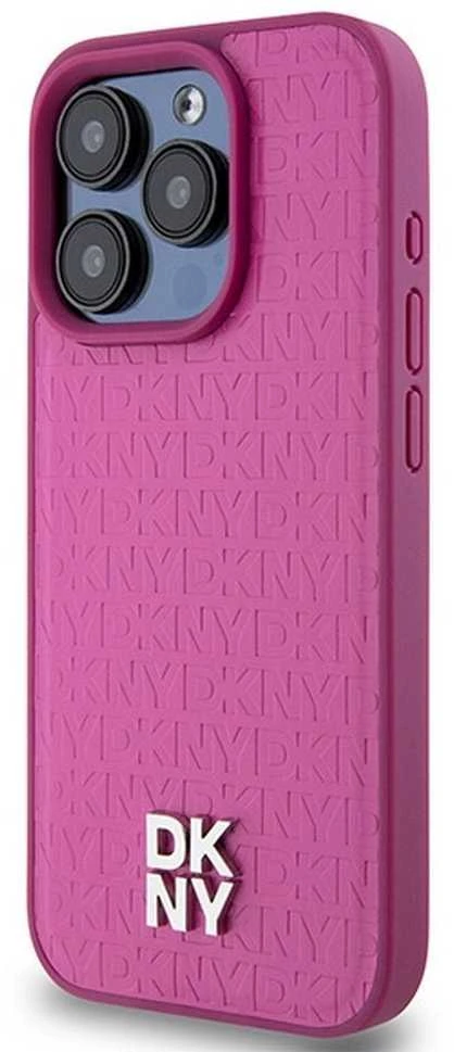 DKNY DKHMP15LPSHRPSP Apple iPhone 15 Pro 6.1 inch rožinės spalvos kietas dėklas Leather Monogram Pattern Metal Logo MagSaf