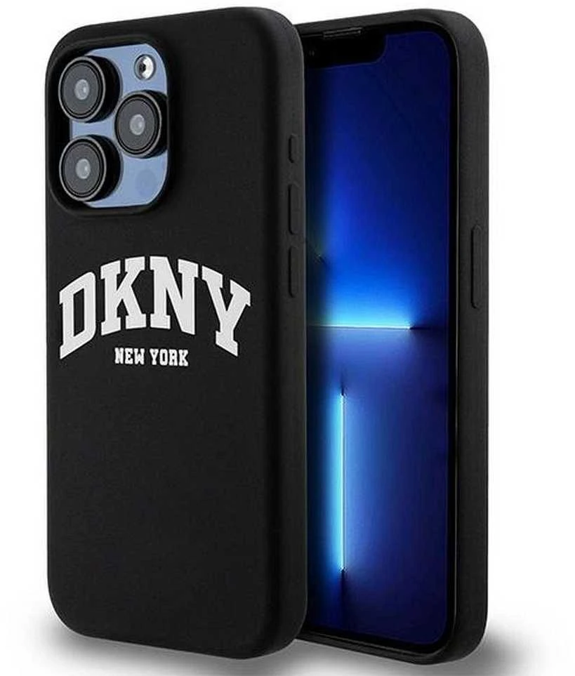 Apple iPhone 15 Pro DKNY dėklas Liquid Silicone Baltas Printed Logo MagSafe (DKHMP15LSNYACH) juodos spalvos
