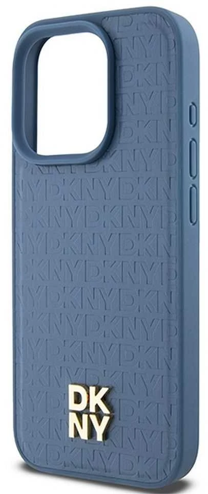 DKNY DKHMP15LPSHRPSB Apple iPhone 15 Pro 6.1 inch mėlynas kietas dėklas Leather Monogram Pattern Metal Logo MagSaf
