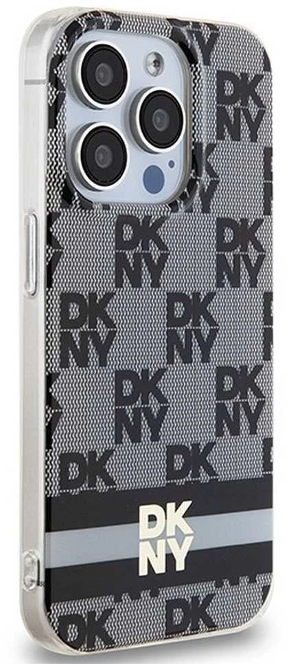 DKNY DKHMP15LHCPTSK Apple iPhone 15 Pro 6.1″ juodos spalvos kietas dėklas IML Checkered Mono Pattern & Printed Strip