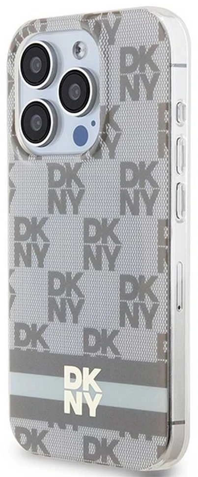 DKNY DKHMP15LHCPTSE Apple iPhone 15 Pro 6.1″ beige kietas dėklas IML Checkered Mono Pattern & Printed Strip