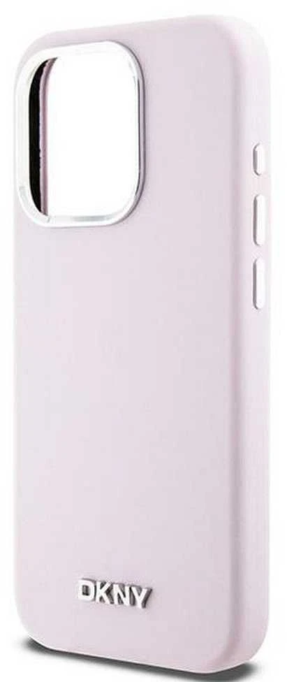 DKNY DKHMP15LSMCHLP Apple iPhone 15 Pro 6.1″ rožinės spalvos kietas dėklas Liquid Silicone Small Metal Logo MagSafe