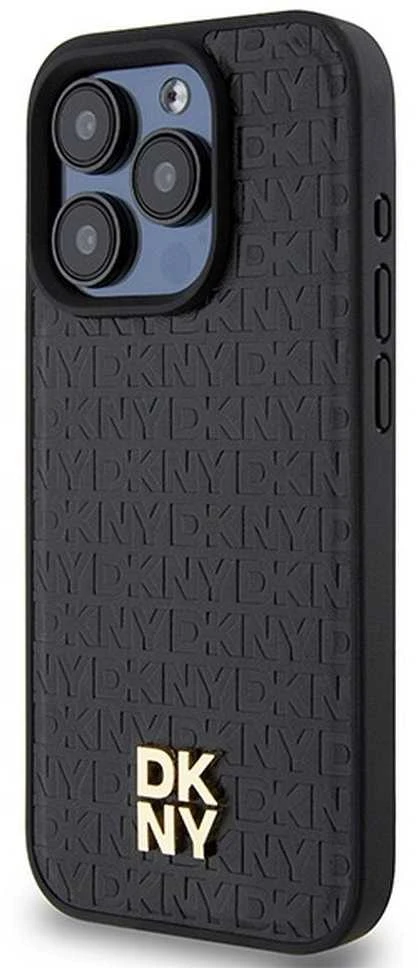 Apple iPhone 15 Pro DKNY odinis dėklas Pattern Monogram Metal Logo MagSafe (DKHMP15LPSHRPSK) juodos spalvos