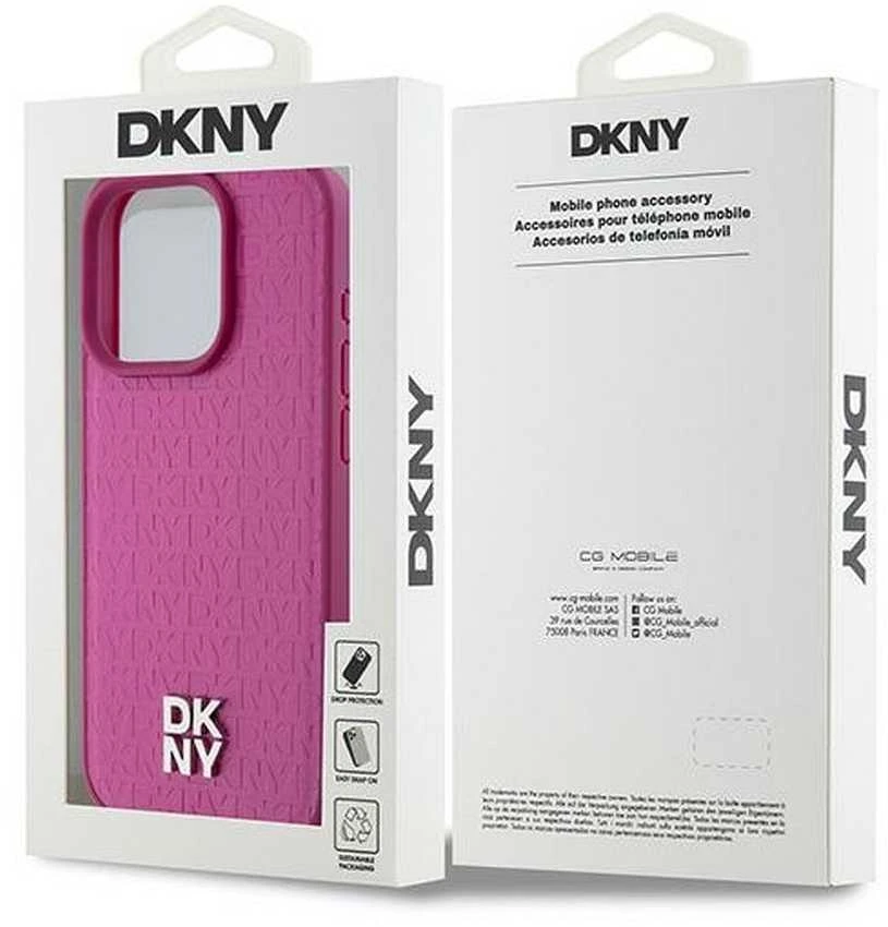 DKNY DKHMP15LPSHRPSP Apple iPhone 15 Pro 6.1 inch rožinės spalvos kietas dėklas Leather Monogram Pattern Metal Logo MagSaf