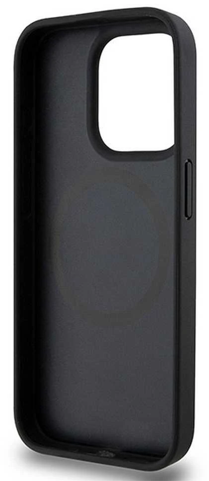 Apple iPhone 15 Pro DKNY odinis dėklas Pattern Monogram Metal Logo MagSafe (DKHMP15LPSHRPSK) juodos spalvos