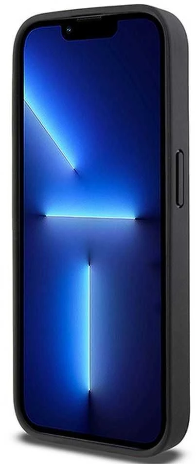 Apple iPhone 15 Pro DKNY odinis dėklas Pattern Monogram Metal Logo MagSafe (DKHMP15LPSHRPSK) juodos spalvos