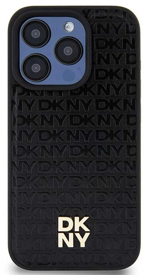 Apple iPhone 15 Pro DKNY odinis dėklas Pattern Monogram Metal Logo MagSafe (DKHMP15LPSHRPSK) juodos spalvos