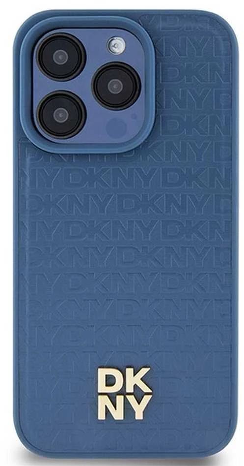 DKNY DKHMP15LPSHRPSB Apple iPhone 15 Pro 6.1 inch mėlynas kietas dėklas Leather Monogram Pattern Metal Logo MagSaf