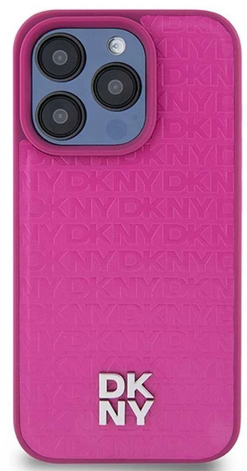 DKNY DKHMP15LPSHRPSP Apple iPhone 15 Pro 6.1 inch rožinės spalvos kietas dėklas Leather Monogram Pattern Metal Logo MagSaf
