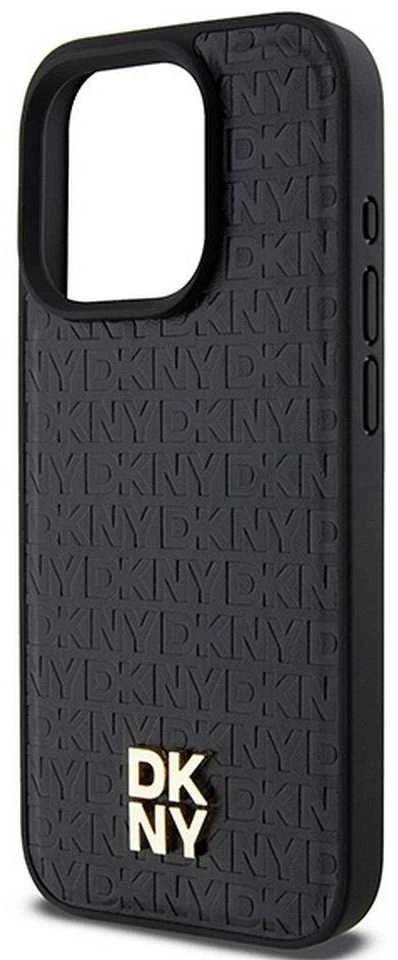 Apple iPhone 15 Pro DKNY odinis dėklas Pattern Monogram Metal Logo MagSafe (DKHMP15LPSHRPSK) juodos spalvos