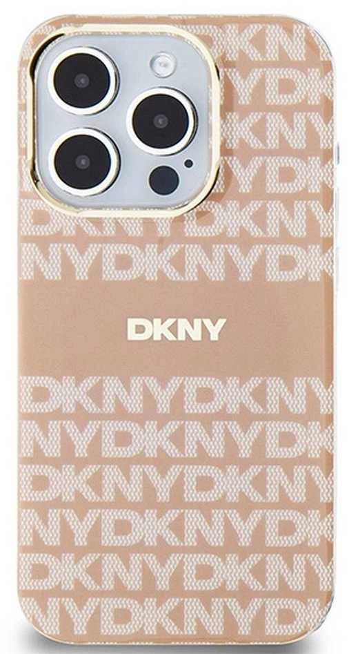 DKNY DKHMP15LHRHSEP Apple iPhone 15 Pro 6.1″ inch rožinės spalvos kietas dėklas IML Mono & Stripe MagSafe