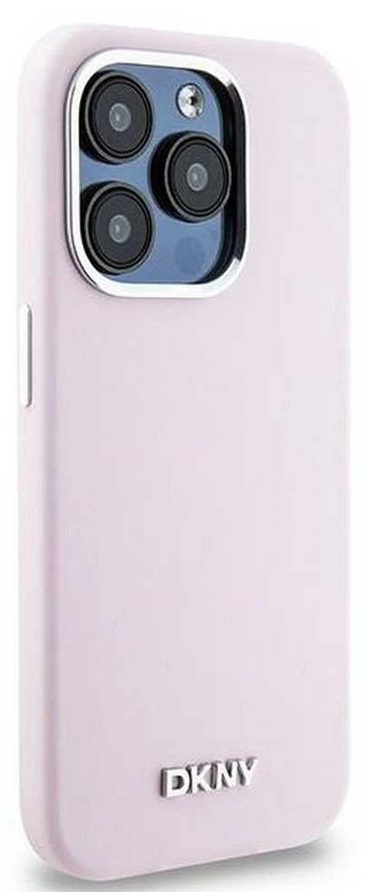 DKNY DKHMP15LSMCHLP Apple iPhone 15 Pro 6.1″ rožinės spalvos kietas dėklas Liquid Silicone Small Metal Logo MagSafe