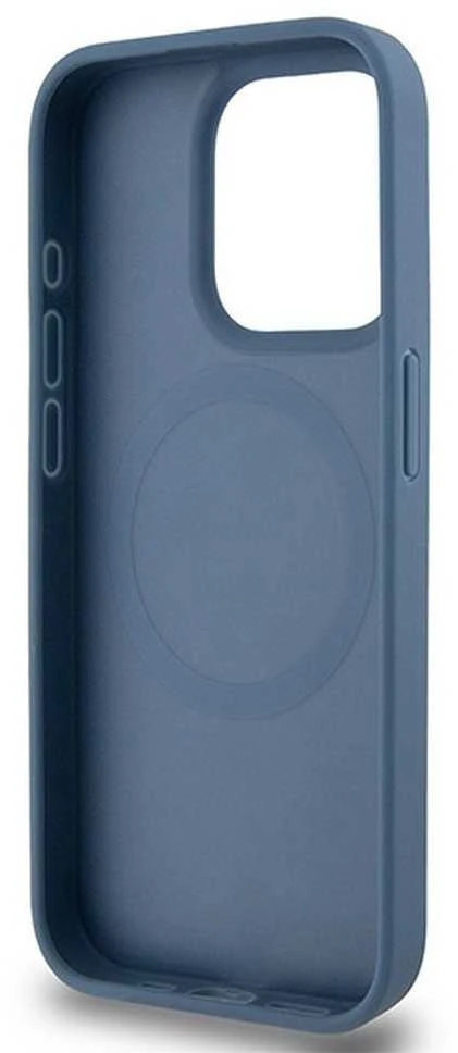 DKNY DKHMP15LPSHRPSB Apple iPhone 15 Pro 6.1 inch mėlynas kietas dėklas Leather Monogram Pattern Metal Logo MagSaf