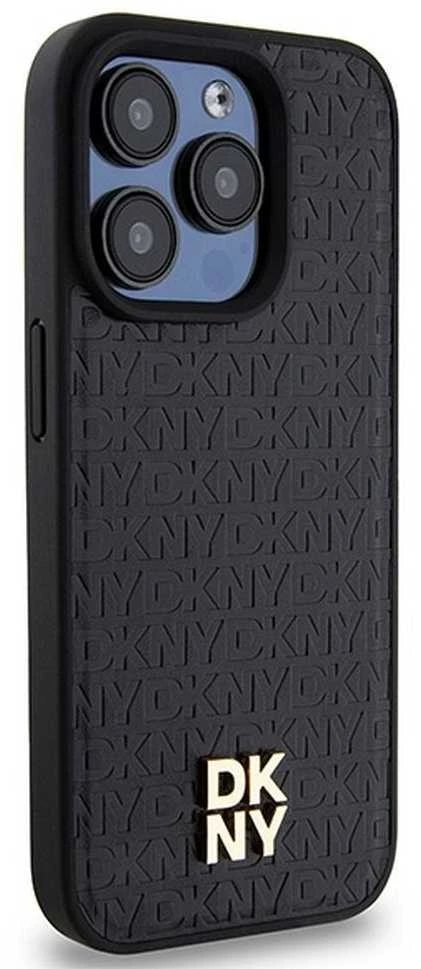 Apple iPhone 15 Pro DKNY odinis dėklas Pattern Monogram Metal Logo MagSafe (DKHMP15LPSHRPSK) juodos spalvos