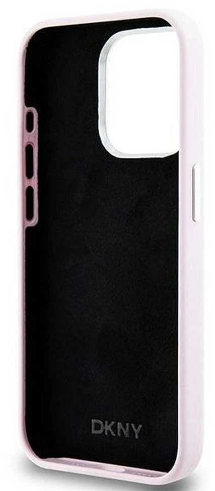 DKNY DKHMP15LSMCHLP Apple iPhone 15 Pro 6.1″ rožinės spalvos kietas dėklas Liquid Silicone Small Metal Logo MagSafe