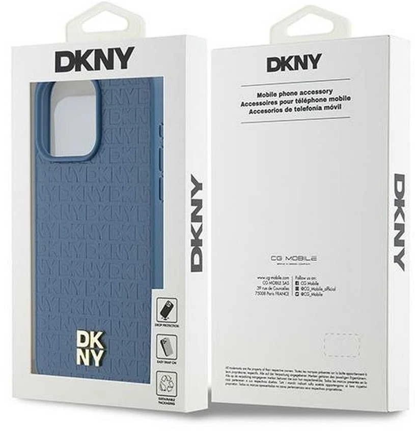 DKNY DKHMP15XPSHRPSB Apple iPhone 15 Pro Max 6.7 inch mėlynas kietas dėklas Leather Monogram Pattern Metal Logo Ma