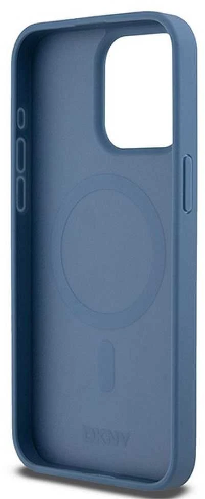 DKNY DKHMP15XPSHRPSB Apple iPhone 15 Pro Max 6.7 inch mėlynas kietas dėklas Leather Monogram Pattern Metal Logo Ma