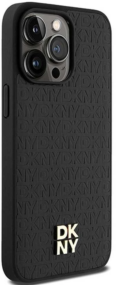 Apple iPhone 15 Pro Max DKNY odinis dėklas Monogram Pattern Metal Logo MagSafe (DKHMP15XPSHRPSK) juodos spalvos