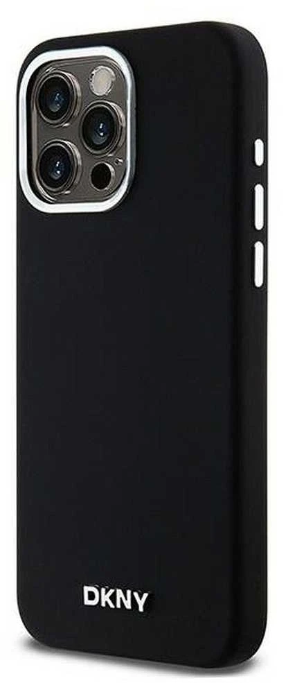 DKNY DKHMP15XSMCHLK Apple iPhone 15 Pro Max 6.7″ juodos spalvos kietas dėklas Liquid Silicone Small Metal Logo MagSafe