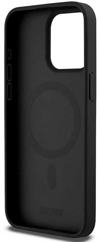 Apple iPhone 15 Pro Max DKNY odinis dėklas Monogram Pattern Metal Logo MagSafe (DKHMP15XPSHRPSK) juodos spalvos