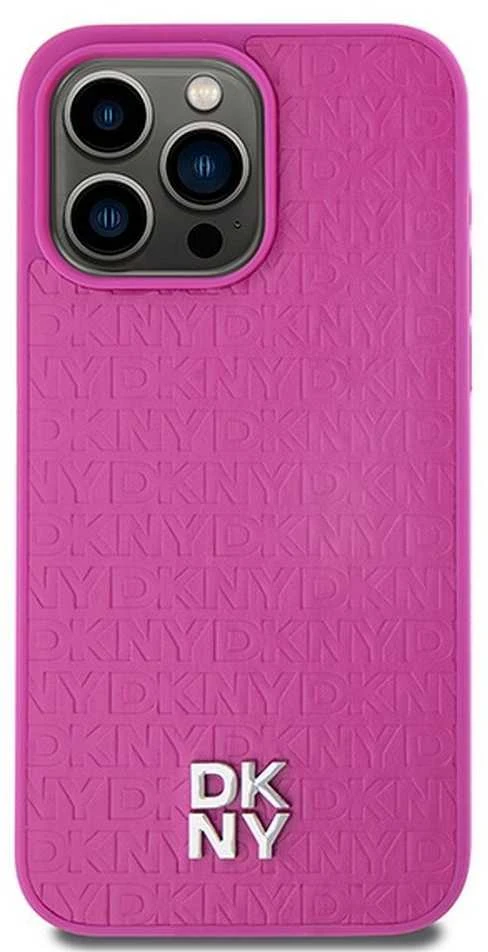 Apple iPhone 15 Pro Max DKNY odinis dėklas Monogram Pattern Metal Logo MagSafe (DKHMP15XPSHRPSP) rožinės spalvos
